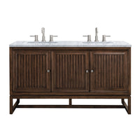 60" Athens Double Bathroom Vanity, Mid-Century Acacia w/ Carrara Marble Top