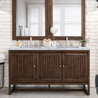 60" Athens Double Bathroom Vanity, Mid-Century Acacia w/ Carrara Marble Top