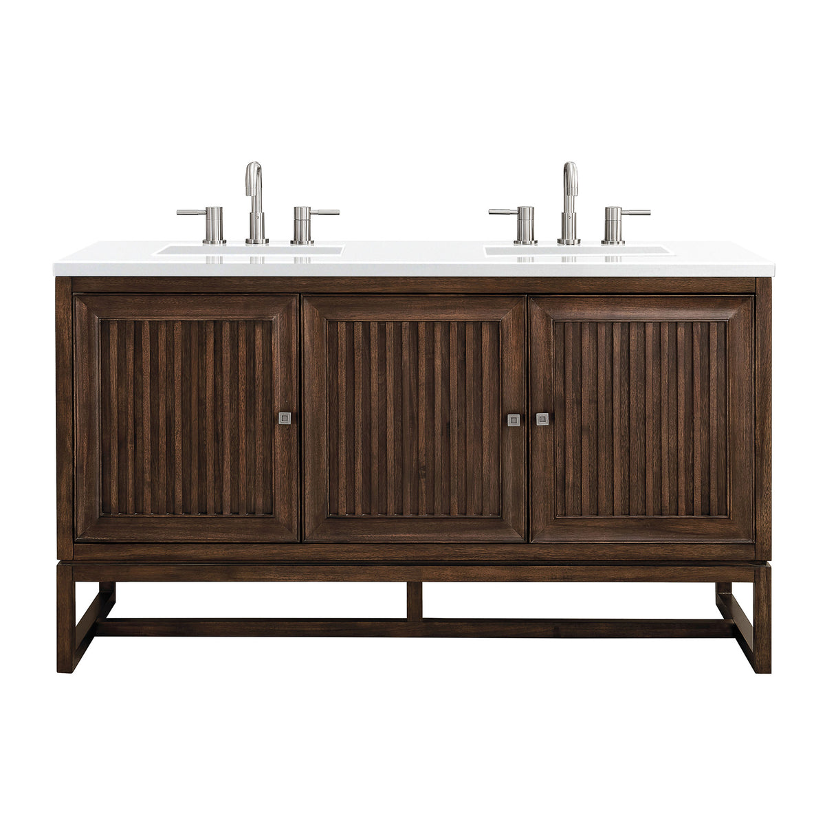 60" Athens Double Bathroom Vanity, Mid-Century Acacia w/ White Zeus Quartz Top