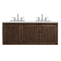 60" Athens Double Bathroom Vanity, Mid-Century Acacia w/ White Zeus Quartz Top