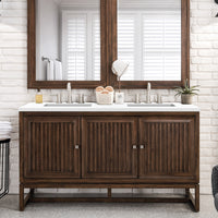 60" Athens Double Bathroom Vanity, Mid-Century Acacia w/ White Zeus Quartz Top