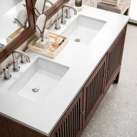 60" Athens Double Bathroom Vanity, Mid-Century Acacia w/ White Zeus Quartz Top