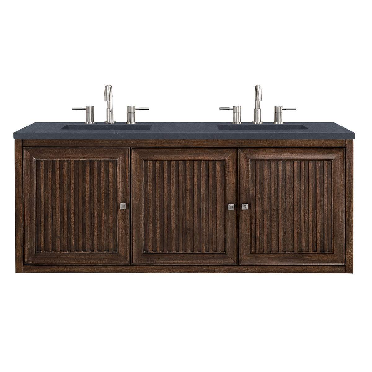 60" Athens Double Bathroom Vanity, Mid-Century Acacia w/ Charcoal Soapstone Quartz Top