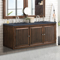 60" Athens Double Bathroom Vanity, Mid-Century Acacia w/ Charcoal Soapstone Quartz Top