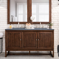 60" Athens Double Bathroom Vanity, Mid-Century Acacia w/ Charcoal Soapstone Quartz Top