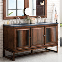 60" Athens Double Bathroom Vanity, Mid-Century Acacia w/ Charcoal Soapstone Quartz Top