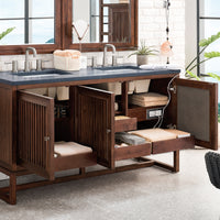 60" Athens Double Bathroom Vanity, Mid-Century Acacia w/ Charcoal Soapstone Quartz Top