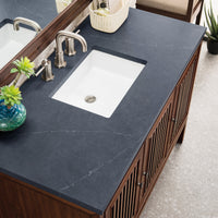 48" Athens Single Bathroom Vanity, Mid-Century Acacia w/ Charcoal Soapstone Quartz Top