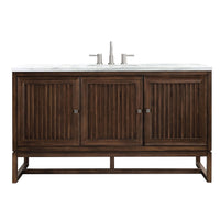 60" Athens Single Bathroom Vanity, Mid-Century Acacia w/ Arctic Fall Top