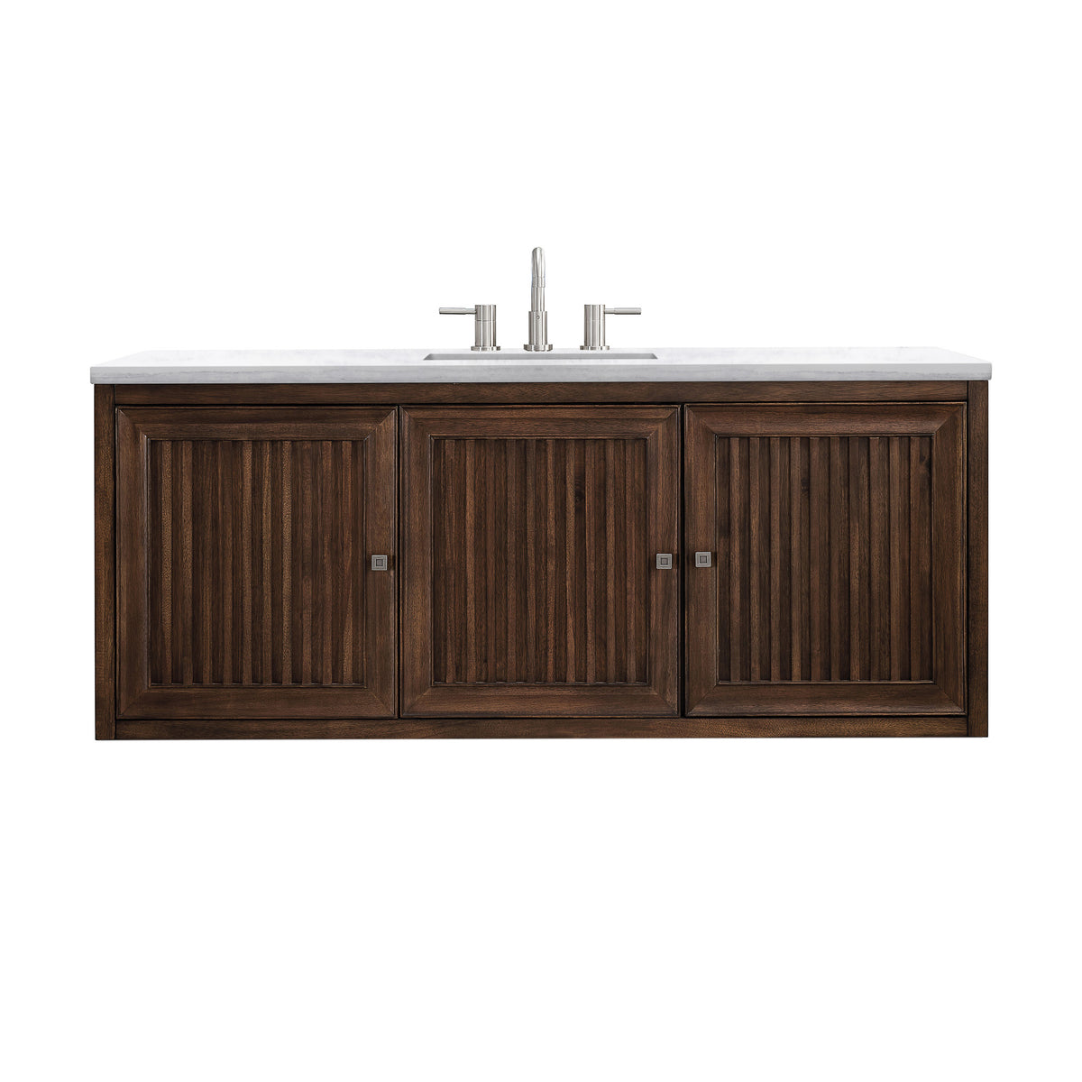 60" Athens Single Bathroom Vanity, Mid-Century Acacia w/ Arctic Fall Top