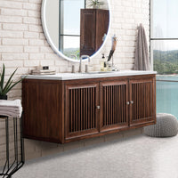 60" Athens Single Bathroom Vanity, Mid-Century Acacia w/ Arctic Fall Top