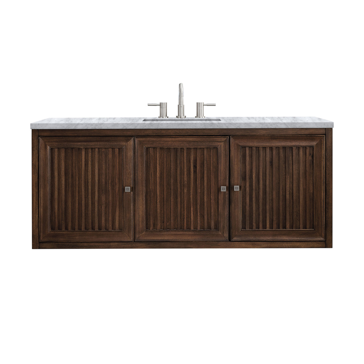 60" Athens Single Bathroom Vanity, Mid-Century Acacia w/ Carrara Marble Top