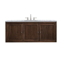 60" Athens Single Bathroom Vanity, Mid-Century Acacia w/ Carrara Marble Top