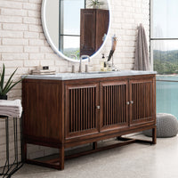 60" Athens Single Bathroom Vanity, Mid-Century Acacia w/ Carrara Marble Top