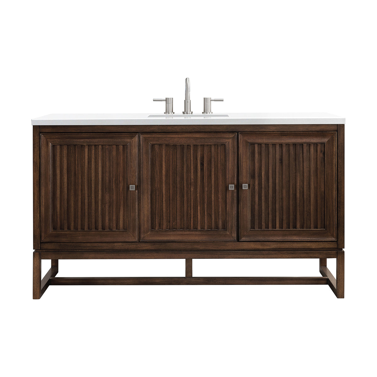 60" Athens Single Bathroom Vanity, Mid-Century Acacia w/ White Zeus Quartz Top