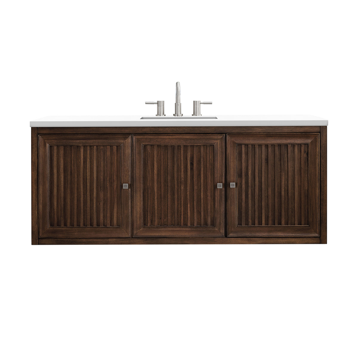 60" Athens Single Bathroom Vanity, Mid-Century Acacia w/ White Zeus Quartz Top