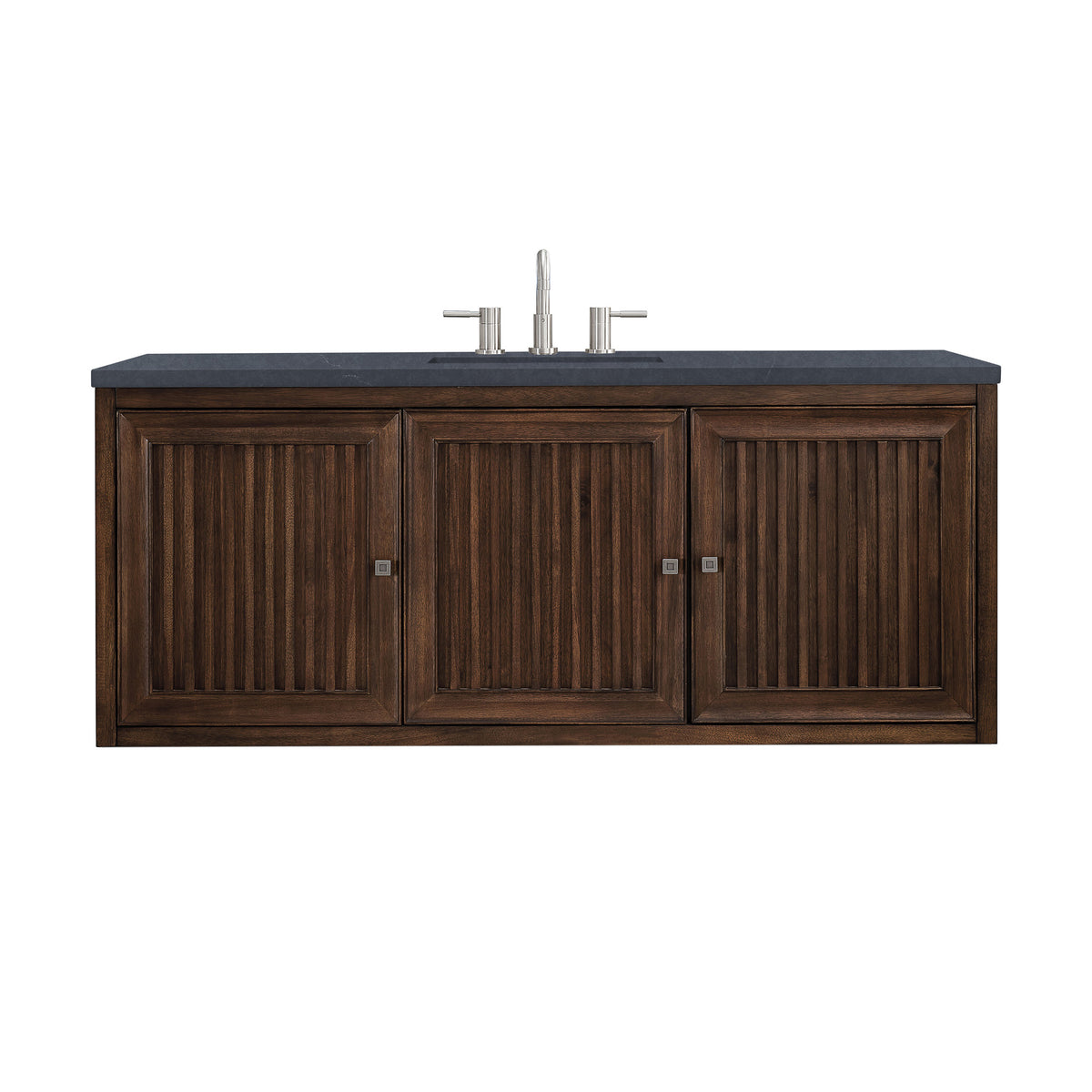 60" Athens Single Bathroom Vanity, Mid-Century Acacia w/ Charcoal Soapstone Quartz Top