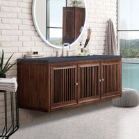 60" Athens Single Bathroom Vanity, Mid-Century Acacia w/ Charcoal Soapstone Quartz Top