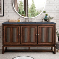 60" Athens Single Bathroom Vanity, Mid-Century Acacia w/ Charcoal Soapstone Quartz Top