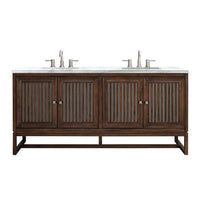 72" Athens Double Bathroom Vanity, Mid-Century Acacia w/ Arctic Fall Top