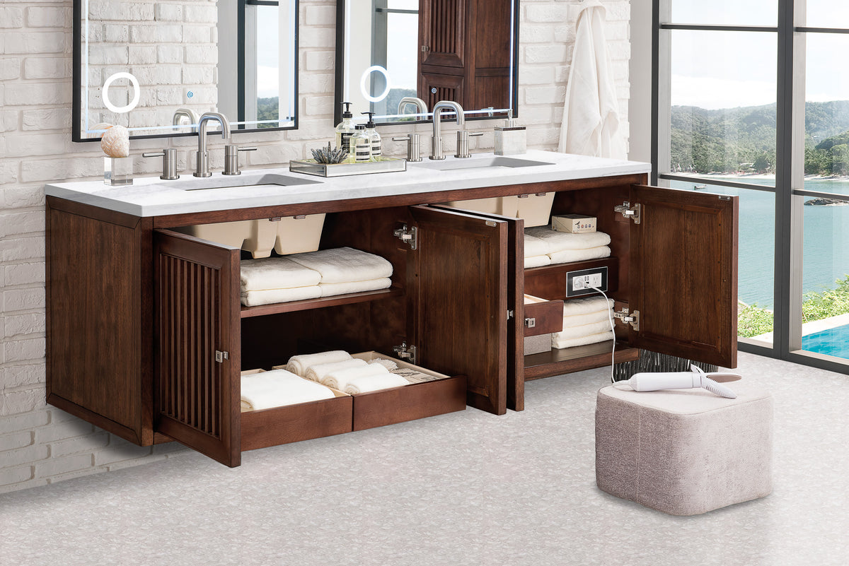 72" Athens Double Bathroom Vanity, Mid-Century Acacia