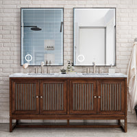 72" Athens Double Bathroom Vanity, Mid-Century Acacia w/ Carrara Marble Top