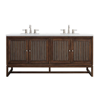 72" Athens Double Bathroom Vanity, Mid-Century Acacia w/ White Zeus Quartz Top