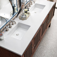 72" Athens Double Bathroom Vanity, Mid-Century Acacia w/ White Zeus Quartz Top