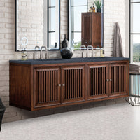 72" Athens Double Bathroom Vanity, Mid-Century Acacia w/ Charcoal Soapstone Quartz Top