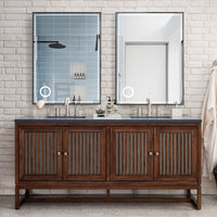 72" Athens Double Bathroom Vanity, Mid-Century Acacia w/ Charcoal Soapstone Quartz Top