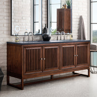 72" Athens Double Bathroom Vanity, Mid-Century Acacia w/ Charcoal Soapstone Quartz Top