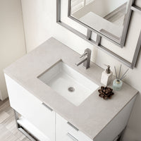 36" Brenlyn Single Vanity in Glossy White with Pietra Grey Quartz Top