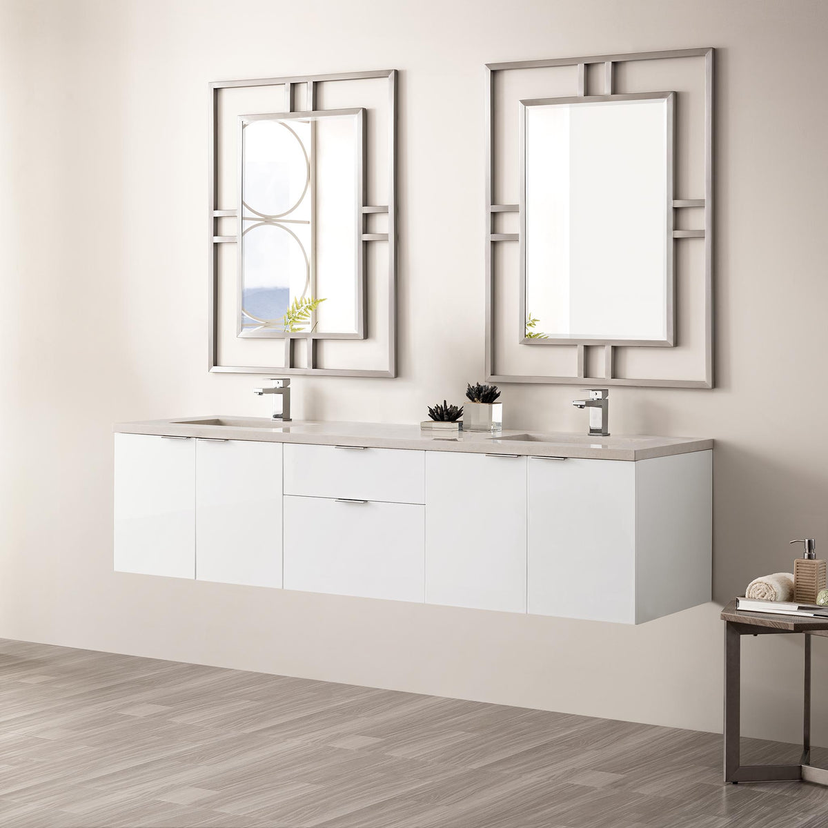 72" Brenlyn Double Vanity in Glossy White with Pietra Grey Quartz Top