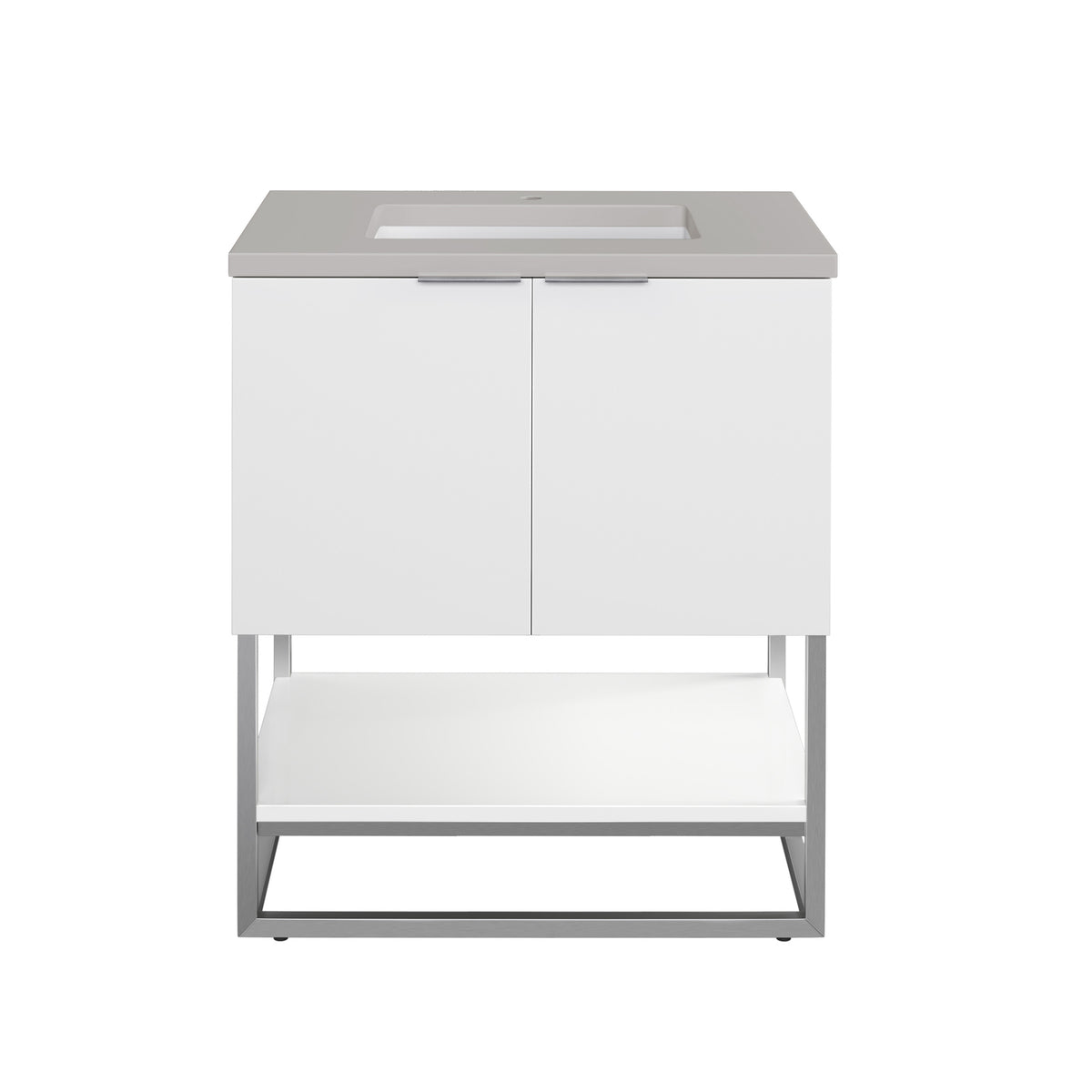 30" Brenlyn Single Vanity in Glossy White with Pietra Grey Quartz Top