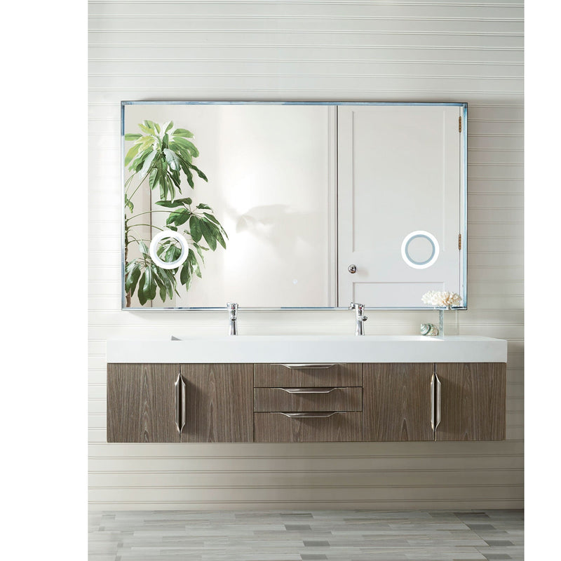 72" Mercer Island Double Bathroom Vanity, Ash Gray and Glossy White Composite Stone Top