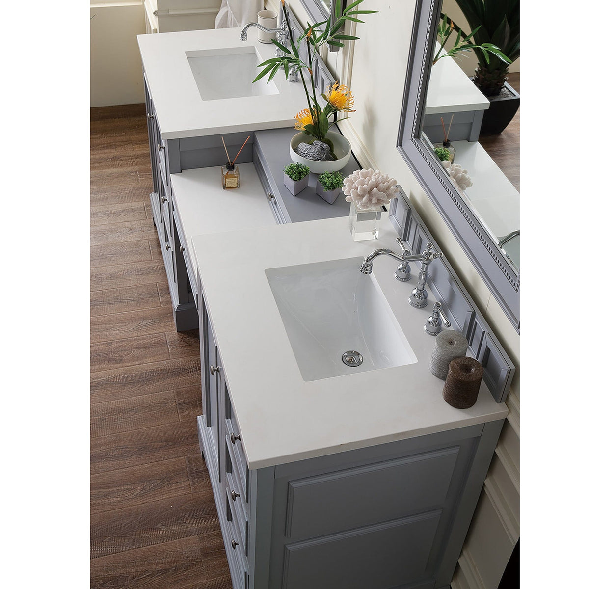 82 de Soto Silver Gray Double Sink Bathroom Vanity with Makeup Counter, Silver Gray