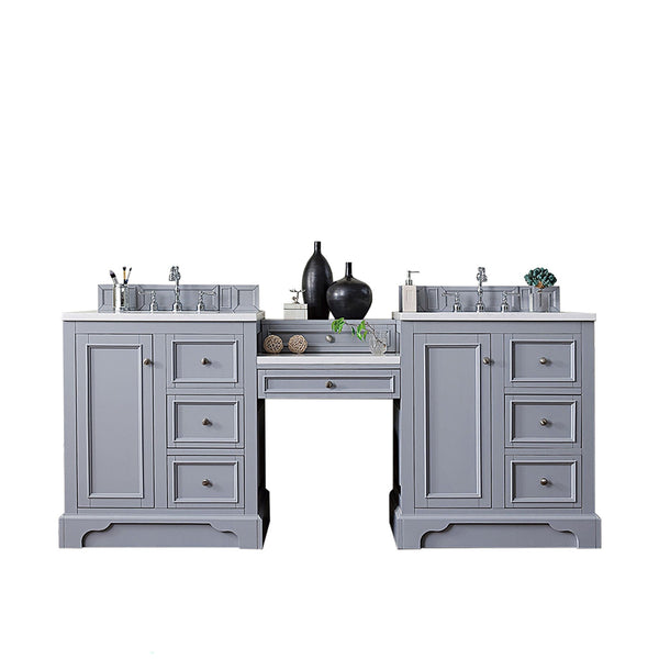 82 de Soto Silver Gray Double Sink Bathroom Vanity with Makeup Counter, Silver Gray