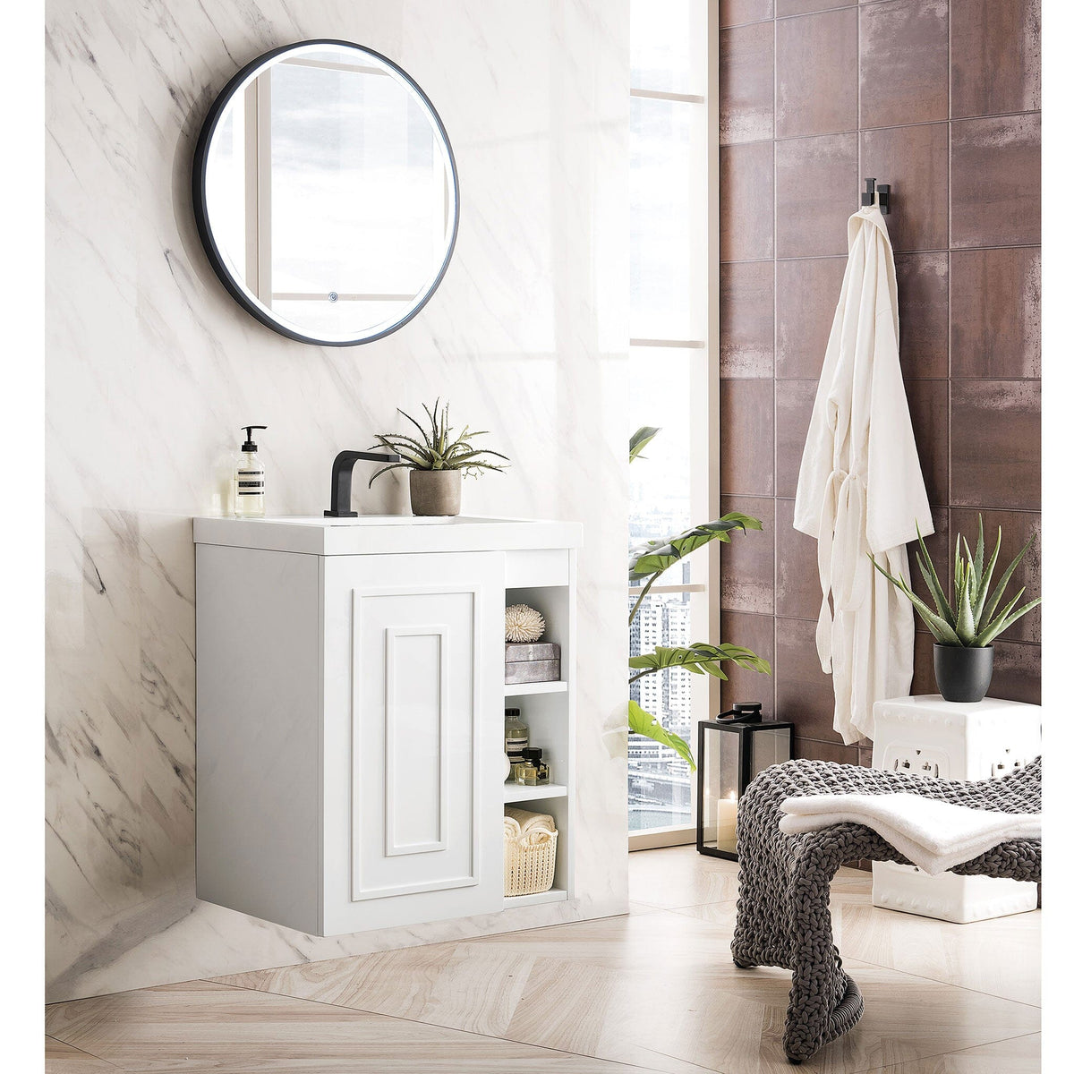 24 Alicante' Single Bathroom Vanity, Glossy White, Radiant Gold